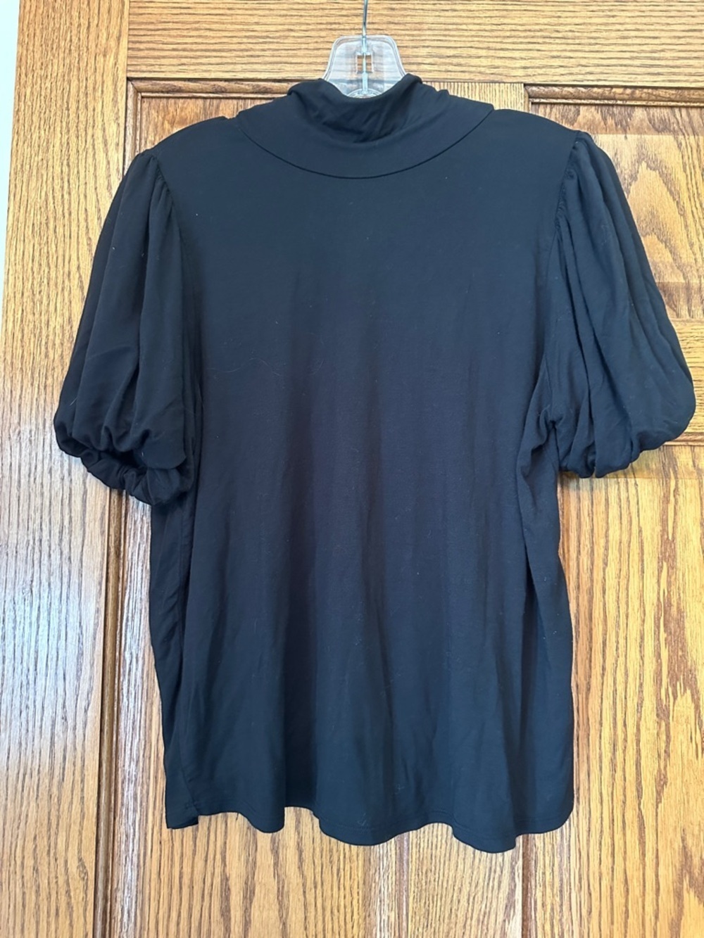 Women's Black Mock Neck Puff Sleeve Top